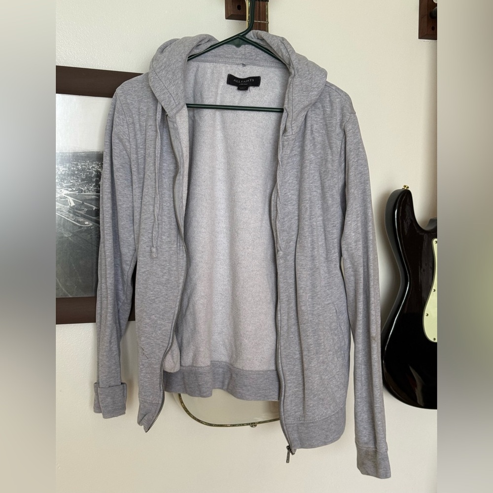 All Saints Light Gray Zip-Up Sweater